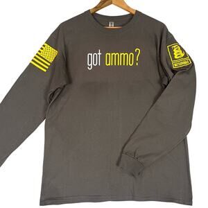 Got Ammo? Battle Raddle Long Sleeve Graphic Tee Mens Large Grey Gold Casual